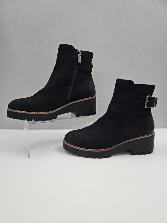 Blondo Black Mid (2-2.9 in) Heel Height Boots for Women for  Blondo Darleen Waterproof Ankle Boot Womens 9 Black Nubuck Lug Sole Buckle Moto